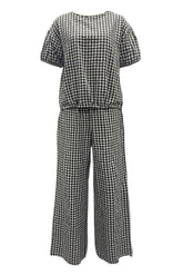 Full Size Plaid Round Neck Half Sleeve Top and Pants Set OutfitFlow